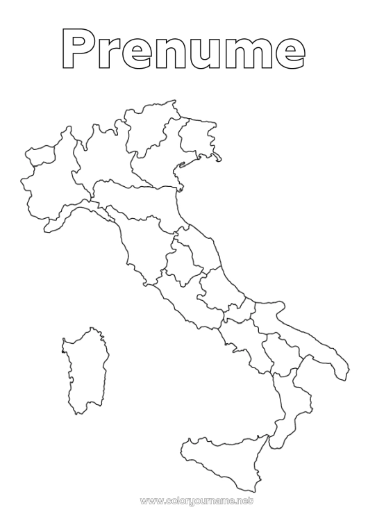 Pagină de colorat de imprimat Geografie Italia Țară Hartă a țărilor