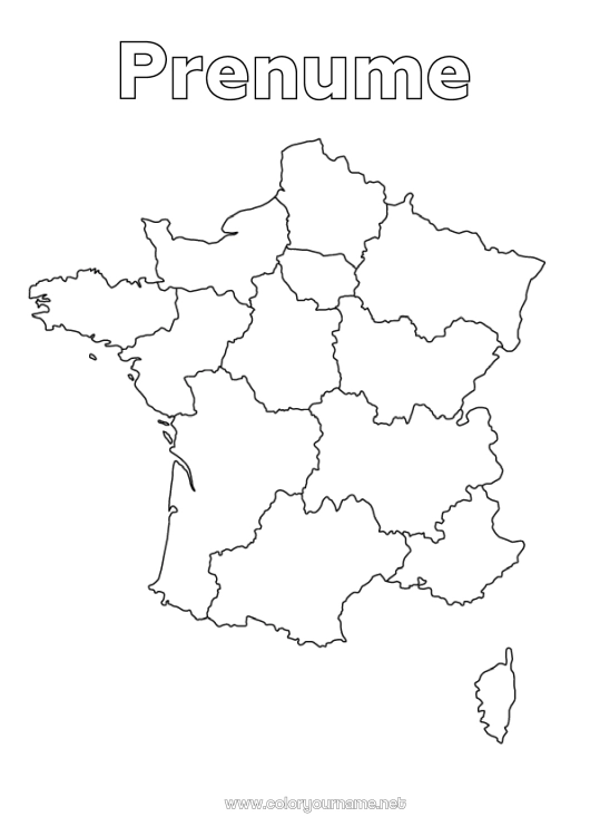 Pagină de colorat de imprimat Geografie Franța Țară Hartă a țărilor