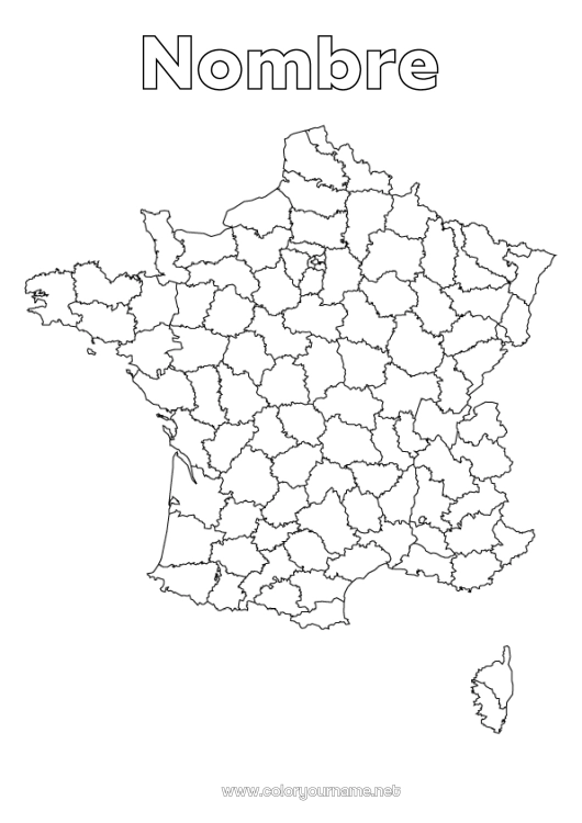 Dibujo para colorear para imprimir Geografía Francia País Mapa del pais