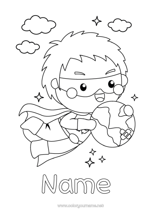 Colouring page to print Hero Ecology Earth Earth Day