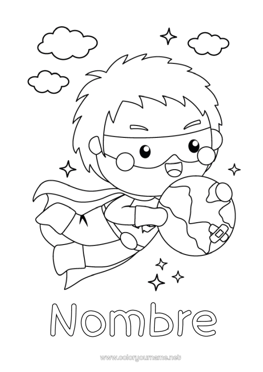 Dibujo para colorear para imprimir Héroe Ecología Tierra Día de la Tierra