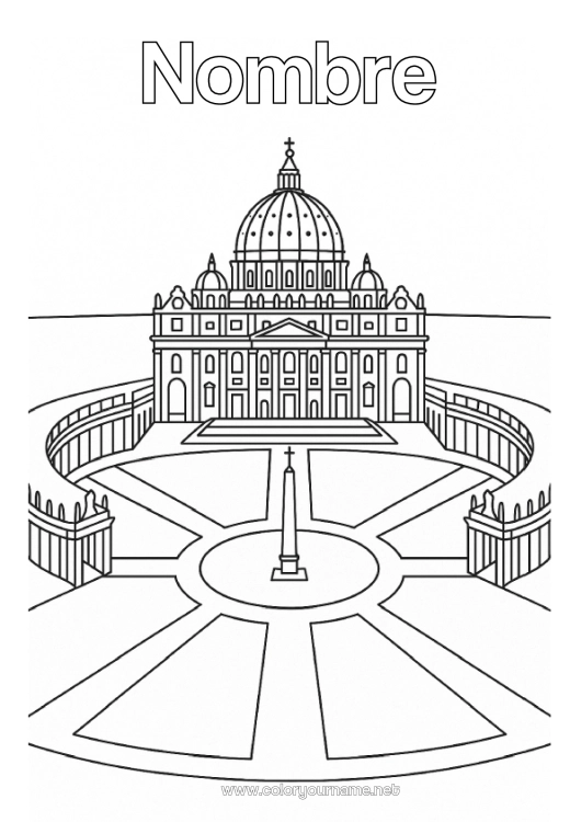 Dibujo para colorear para imprimir Italia Monument Ciudad del mundo Vaticano