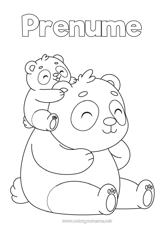 Pagină de colorat de imprimat Animal Panda Alte animale din lume Familia animalelor Pui de animal