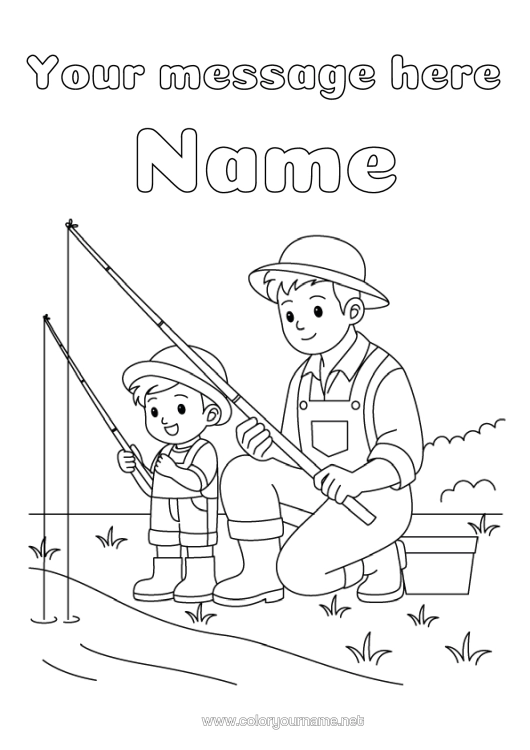 Colouring page to print Fishing Child Boots Adult