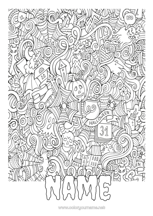 Colouring page to print Monster Pumpkin Magic Cauldron Halloween