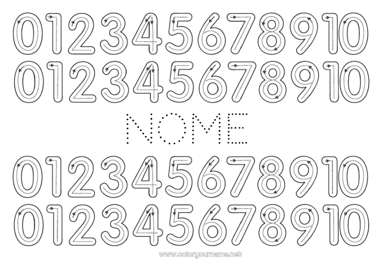 Pagina da colorare da stampare Numero Attività per Bambini Traccia e colora