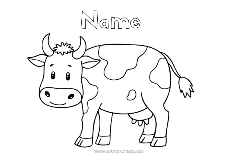 Colouring page to print Animal Cow Easy Colouring Pages Farm Animals