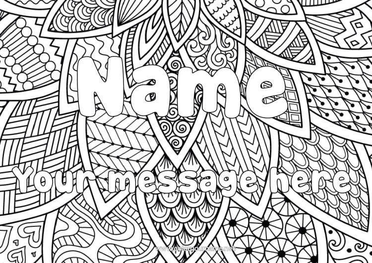 Coloring page to print Leaves Decorated name Complex coloring pages Zentangle Decorative background