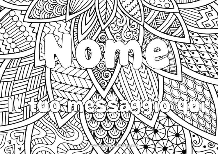 Pagina da colorare da stampare Foglie Nome decorato Colorazioni complesse Zentangle Sfondo decorativo