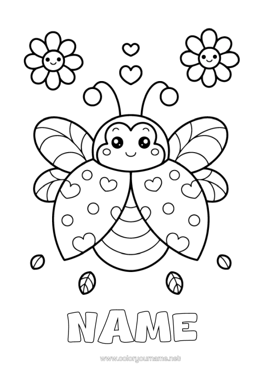 Colouring page to print Cute Flowers Animal Ladybird Easy Colouring Pages Insects