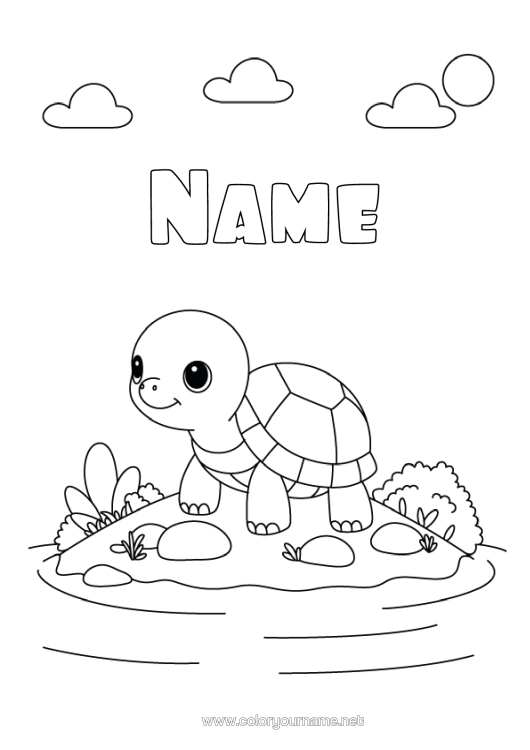 Colouring page to print Tortoise Animal Reptiles Island Tortoise