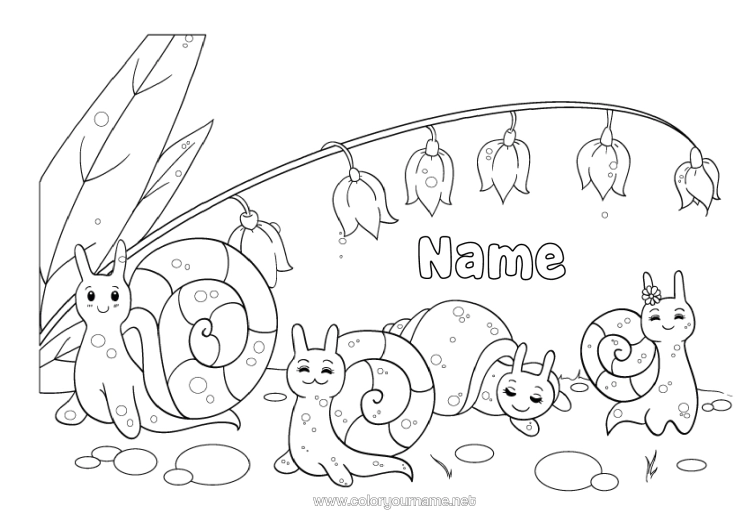 Colouring page to print Spring Animal Snail Lily Of The Valley 1St May