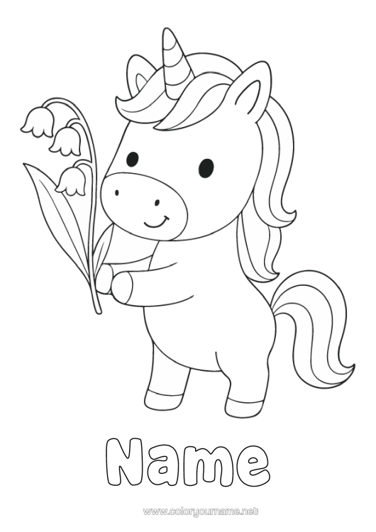Colouring page to print Unicorn Animal Lily Of The Valley Easy Colouring Pages 1St May Dragons, Unicorns, And Fantastical Creatures