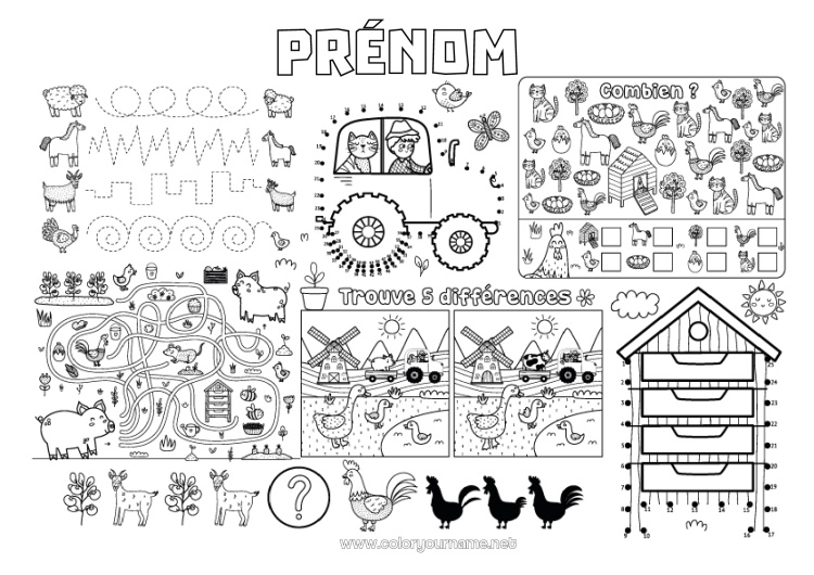 Coloriage à imprimer Poule Cochon Activités enfants Animal Tracteur Véhicules de la ferme Cherche et trouve Trace et colorie Oiseaux et mammifères volants Animaux de la ferme Ruche Fermier Métiers de la ferme Labyrinthe Set de table à imprimer Oie