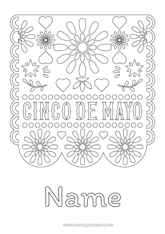 Coloring page to print Mexico Cinco de Mayo Mexican embroidery