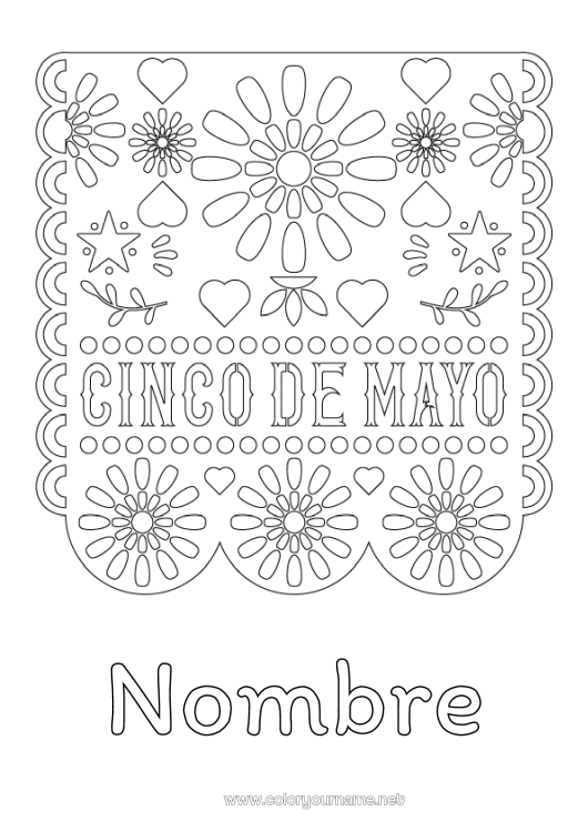 Dibujo para colorear para imprimir México Cinco de Mayo Bordado mexicano