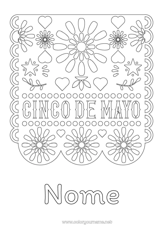 Página de desenho para imprimir México Cinco de Mayo Bordado mexicano