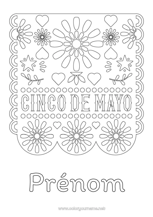 Coloriage à imprimer Mexique Cinco de Mayo Broderie mexicaine