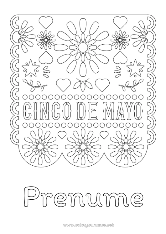 Pagină de colorat de imprimat Mexic Cinco de Mayo Broderie mexicană
