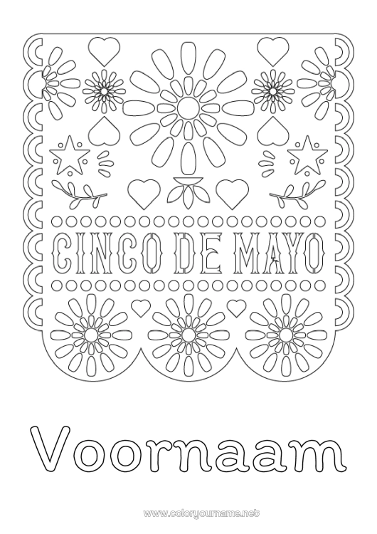 Kleurplaat om af te drukken Mexico Cinco de Mayo Mexicaanse borduurkunst