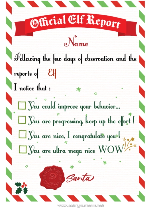Colouring page to print Father Christmas Letters From Mischievous Elves