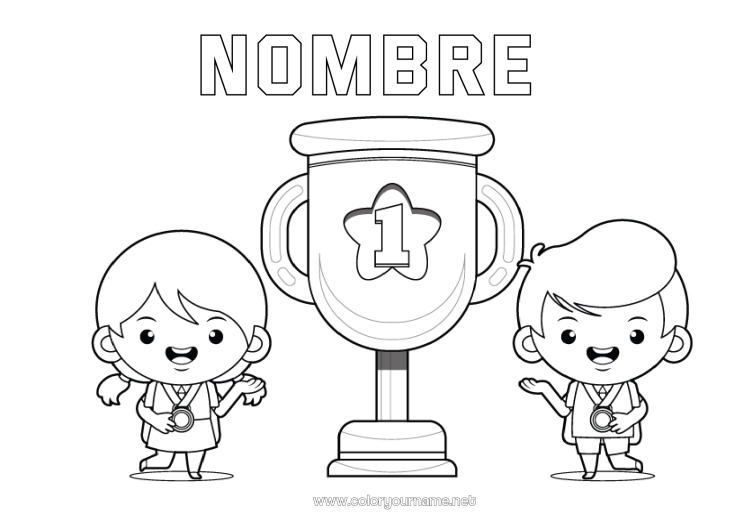 Dibujo para colorear para imprimir Sport Chica Chico Copa, trofeo, medalla Competitions and Rewards