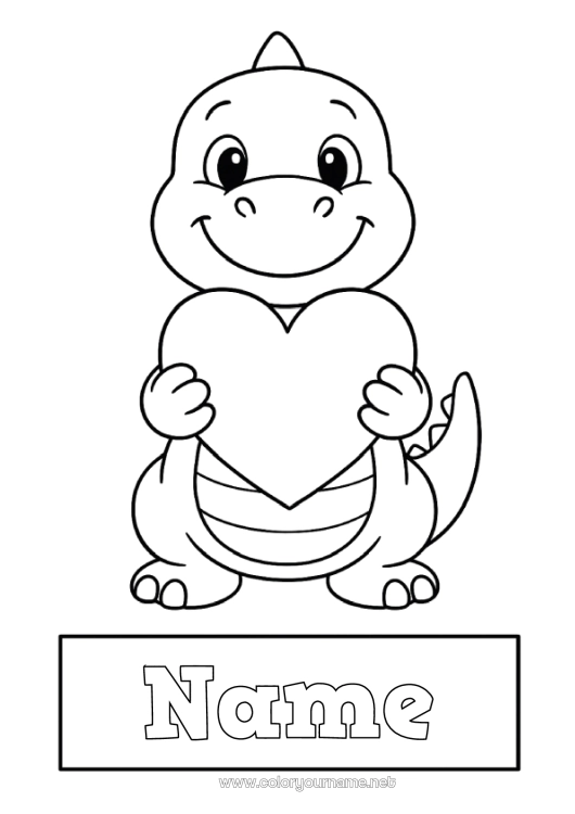 Coloring page to print Heart Dinosaurs Animal Easy coloring pages Notebook Covers