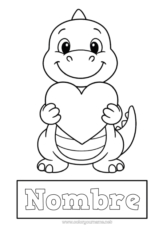 Dibujo para colorear para imprimir Corazón Dinosaurios Animales Dibujos fáciles para colorear Portadas de Cuaderno