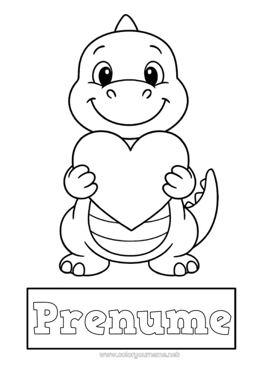 Pagină de colorat de imprimat Inimă Dinozauri Animal Desene de colorat ușoare Copertă de caiet