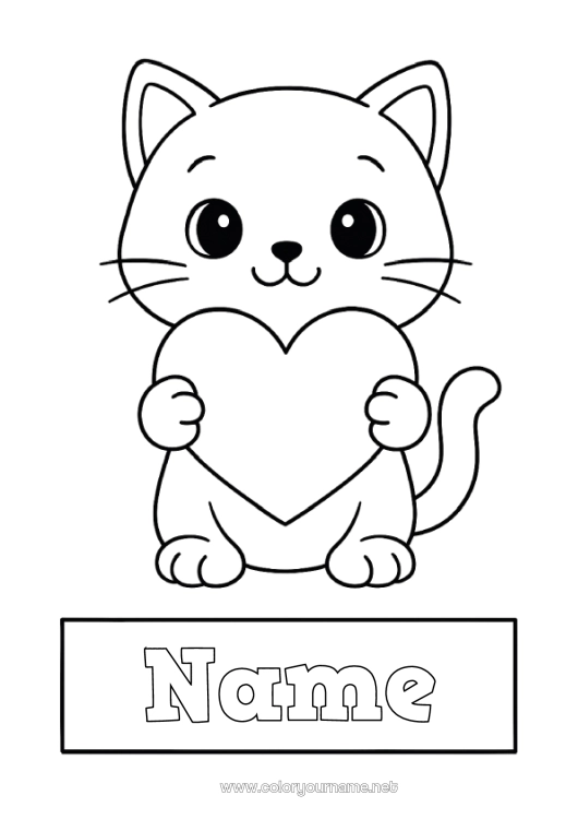 Coloring page to print Heart Cat Animal Nanny Easy coloring pages Dog and cat Notebook Covers