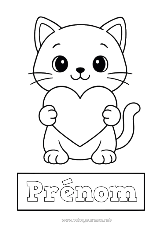 Coloriage à imprimer Coeur Chat Animal Nounou Coloriages faciles Chiens et chats Couverture de cahier