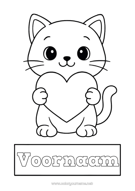 Kleurplaat om af te drukken Hart Kat Dier Oppas Eenvoudige kleurplaten Honden en katten Schrijfkaften