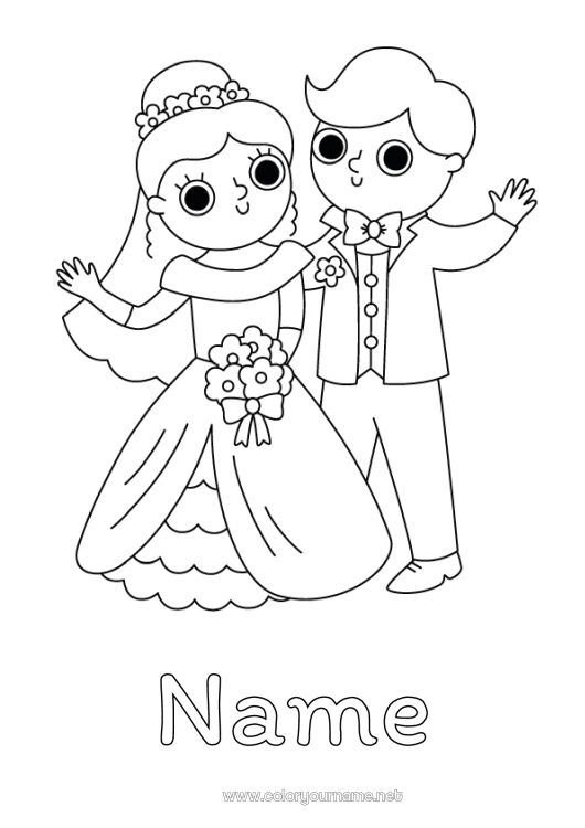 Coloring page to print Bouquet Marriage Bride