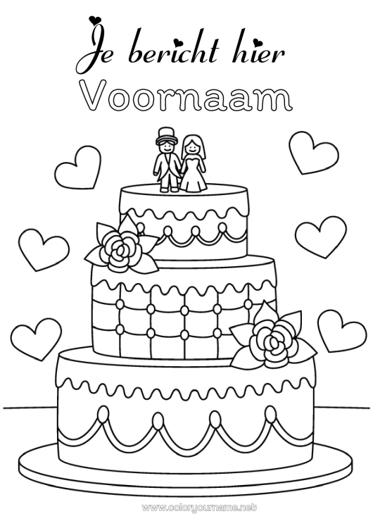Kleurplaat om af te drukken Taart Hart Huwelijk Getrouwd