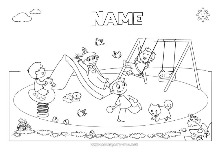 Coloring page to print Games and toys Swing Outdoor games Slide Playground