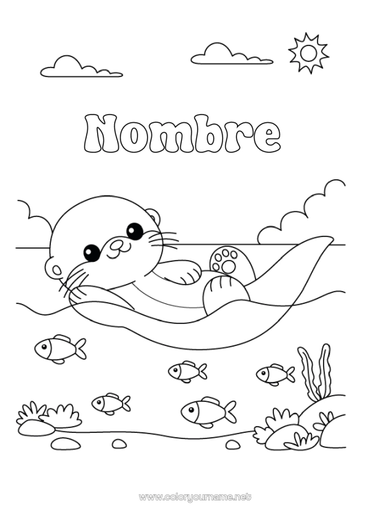 Dibujo para colorear para imprimir Animales Pescado Animales marinos o acuáticos Nutria