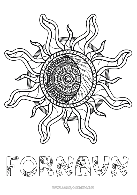 Farvelægningssiden til udskrivning Mandala Sol Zentangle