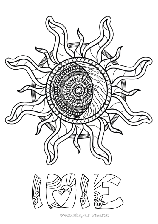 Kolorowanka do wydruku Mandala Słońce Zentangle