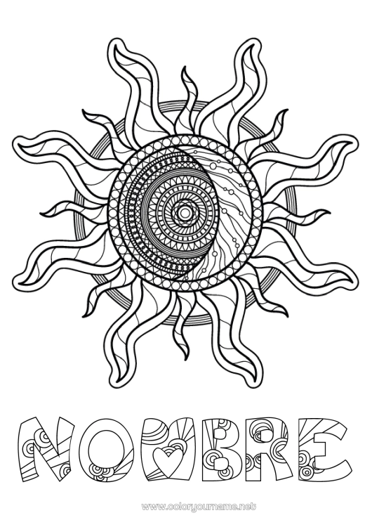 Dibujo para colorear para imprimir Mandala Sol Zentangle