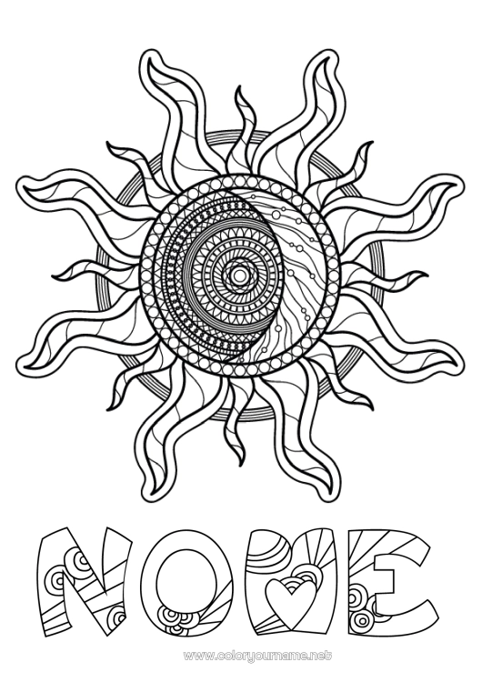Pagina da colorare da stampare Mandala Sole Zentangle