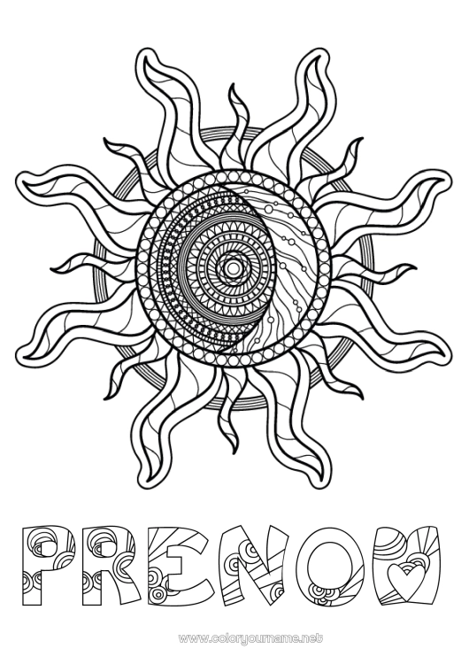 Coloriage à imprimer Mandala Soleil Zentangle