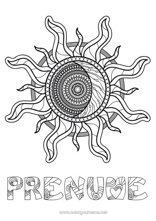 Pagină de colorat de imprimat Mandala Soare Zentangle