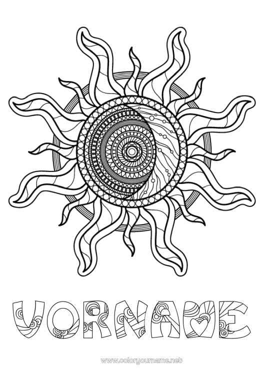 Malvorlage zum Ausdrucken Mandala Sonne Zentangle