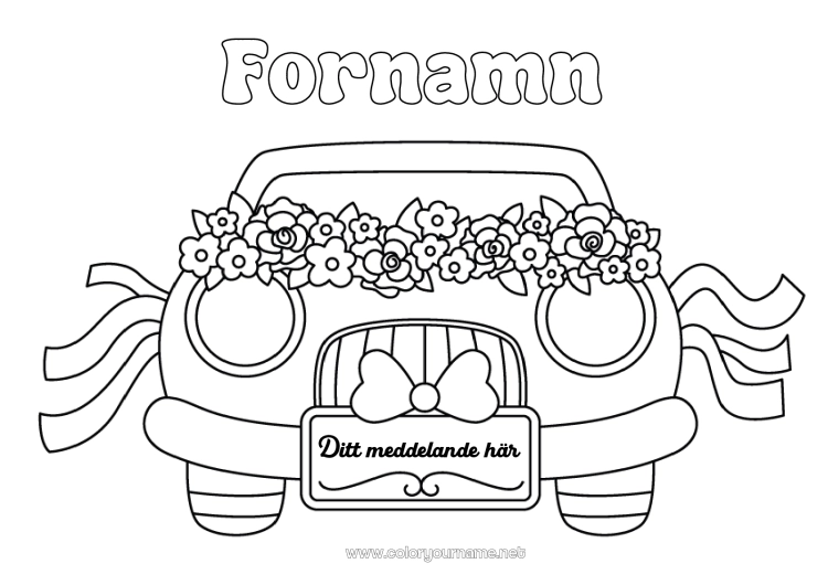 Färgläggningssida att skriva ut Blommor Fordon Bil Bilar, skåpbilar och husbilar Äktenskap