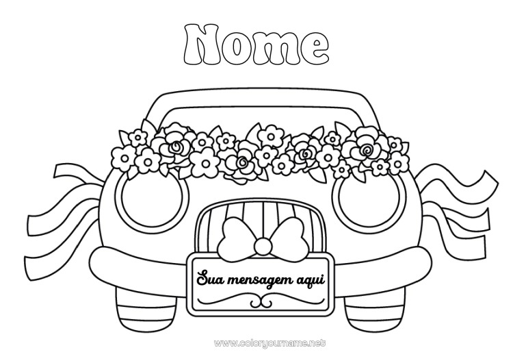 Página de desenho para imprimir Flores Veículos Carro Voitures, vans et camping-cars Casamento