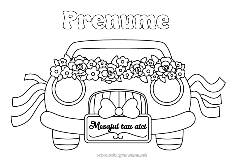 Pagină de colorat de imprimat Flori Vehicule Mașină Mașini, furgonete și autorulote Căsătorie