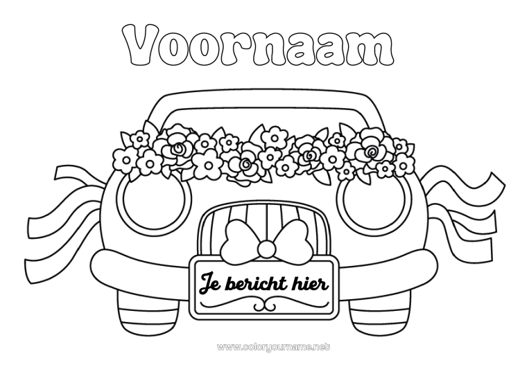 Kleurplaat om af te drukken Bloemen Voertuigen Auto Auto's, busjes en campers Huwelijk