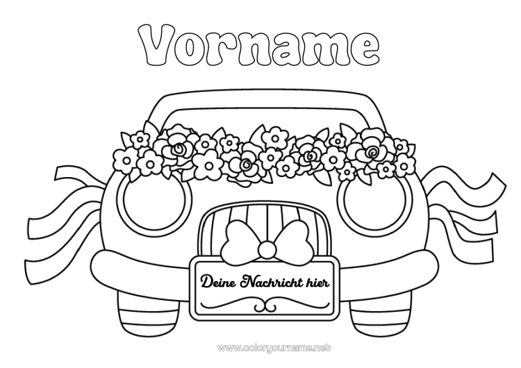 Malvorlage zum Ausdrucken Blumen Fahrzeuge Auto Autos, Vans und Wohnmobile Hochzeit