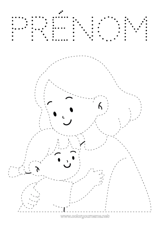 Coloriage à imprimer Maman Enfant Nounou Trace et colorie Câlin