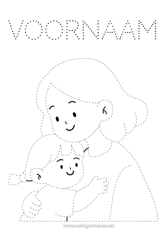 Kleurplaat om af te drukken Mama Kind Oppas Trace et colorie Knuffelmoment